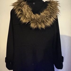 Calvin Klein Black Sweater with Faux Fur Trim